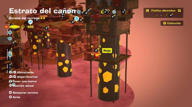 Donkey Kong Bananza - Localización en el mapa del fósil Hoja 51 en Estrato del cañón
