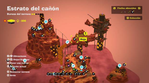Donkey Kong Bananza - Localización en el mapa del fósil Hoja 45 en Estrato del cañón