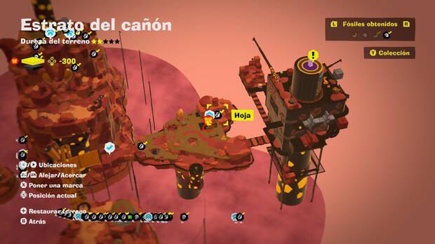 Donkey Kong Bananza - Localización en el mapa del fósil Hoja 46 en Estrato del cañón