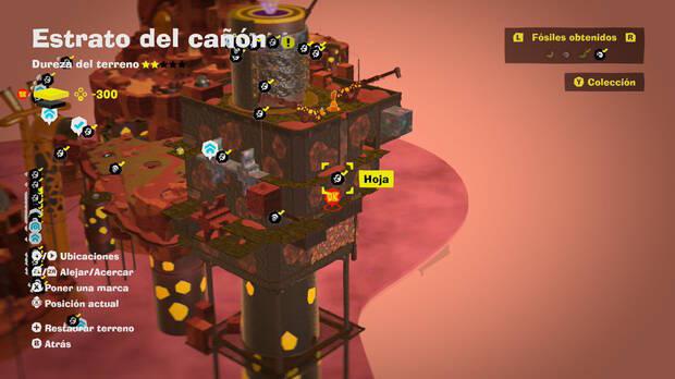 Donkey Kong Bananza - Localización en el mapa del fósil Hoja 48 en Estrato del cañón