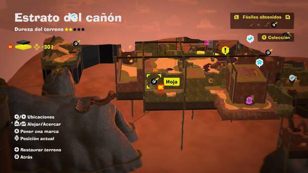 Donkey Kong Bananza - Localización en el mapa del fósil Hoja 58 en Estrato del cañón