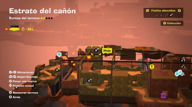 Donkey Kong Bananza - Localización en el mapa del fósil Hoja 59 en Estrato del cañón