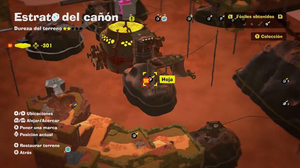 Donkey Kong Bananza - Localización en el mapa del fósil Hoja 61 en Estrato del cañón