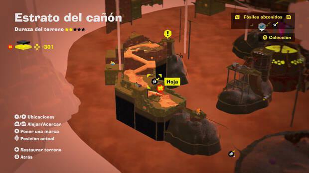 Donkey Kong Bananza - Localización en el mapa del fósil Hoja 52 en Estrato del cañón