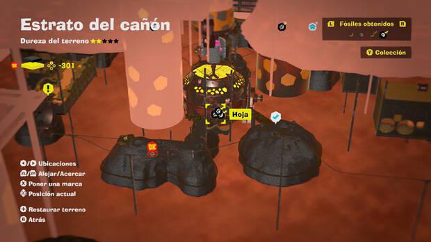 Donkey Kong Bananza - Localización en el mapa del fósil Hoja 53, 54 y 55 en Estrato del cañón