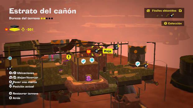 Donkey Kong Bananza - Localización en el mapa del fósil Hoja 57 en Estrato del cañón