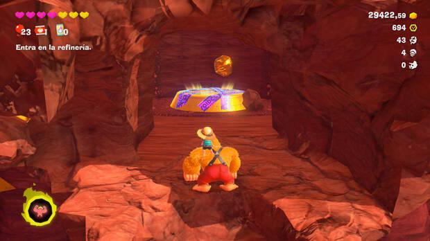 Donkey Kong Bananza - Localización en el Estrato del cañón del nivel extra A cañonazos por el oro