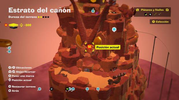 Donkey Kong Bananza - Ubicación en el mapa del Estrato del cañón de la entrada al nivel extra A cañonazos por el oro