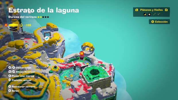Donkey Kong Bananza - Ubicación en el mapa del Estrato de la laguna de la entrada al nivel extra A golpear por el oro