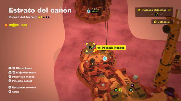 Donkey Kong Bananza - Localización en el mapa del plátano 08 en Estrato del cañón