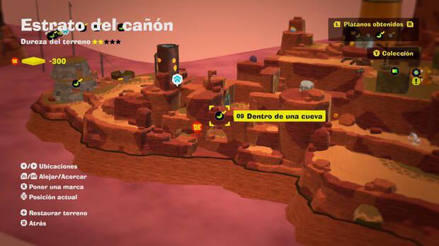 Donkey Kong Bananza - Localización en el mapa del plátano 09 en Estrato del cañón