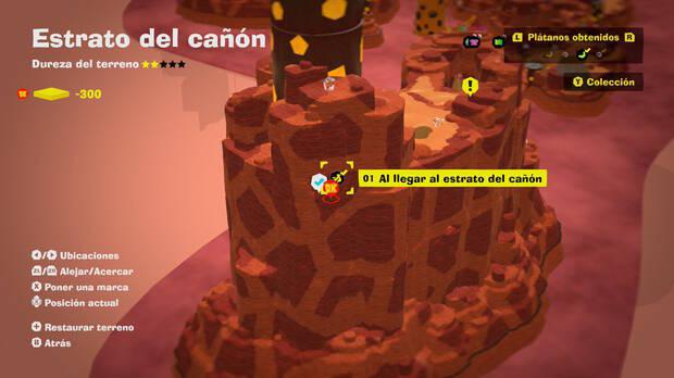 Donkey Kong Bananza - Localización en el mapa del plátano 01 en Estrato del cañón