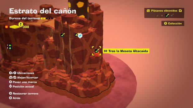 Donkey Kong Bananza - Localización en el mapa del plátano 02 en Estrato del cañón