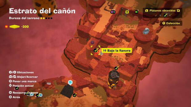 Donkey Kong Bananza - Localización en el mapa del plátano 10 en Estrato del cañón