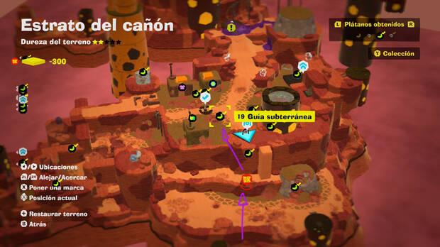 Donkey Kong Bananza - Localización en el mapa del plátano 19 en Estrato del cañón