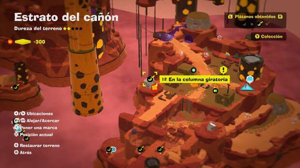 Donkey Kong Bananza - Localización en el mapa del plátano 12 en Estrato del cañón