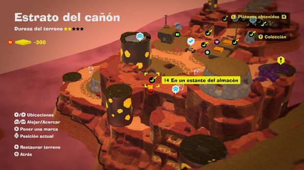 Donkey Kong Bananza - Localización en el mapa del plátano 14 en Estrato del cañón
