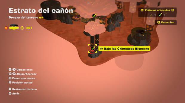 Donkey Kong Bananza - Localización en el mapa del plátano 78 en Estrato del cañón