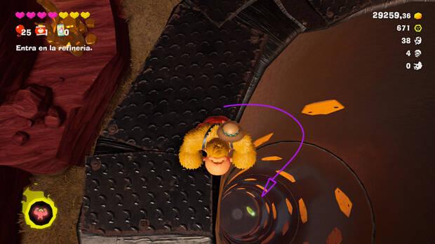 Donkey Kong Bananza - Ubicación del plátano 64 en Estrato del cañón