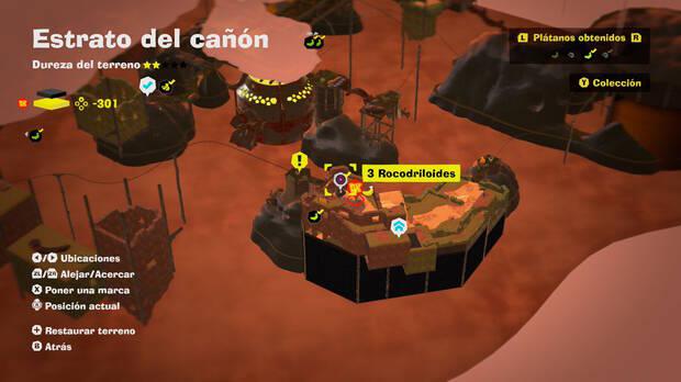 Donkey Kong Bananza - Localización en el mapa del plátano 62 en Estrato del cañón
