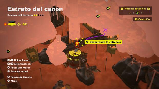 Donkey Kong Bananza - Localización en el mapa del plátano 79 en Estrato del cañón