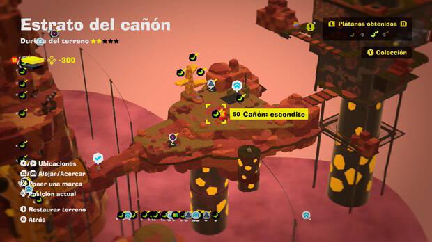 Donkey Kong Bananza - Localización en el mapa del plátano 50 en Estrato del cañón