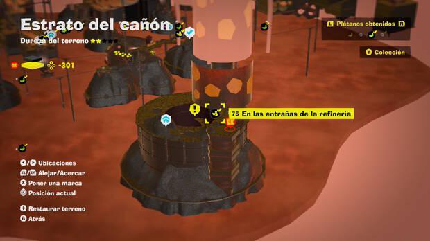Donkey Kong Bananza - Localización en el mapa del plátano 75 en Estrato del cañón