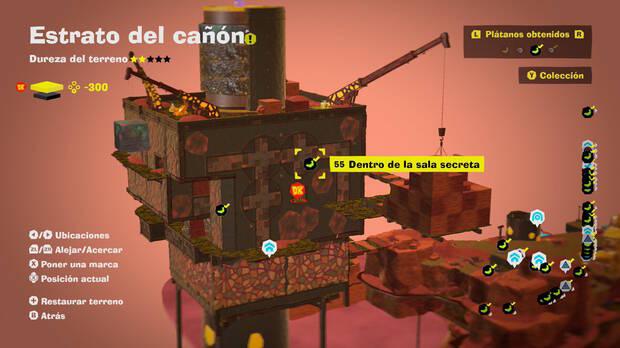 Donkey Kong Bananza - Localización en el mapa del plátano 55 en Estrato del cañón