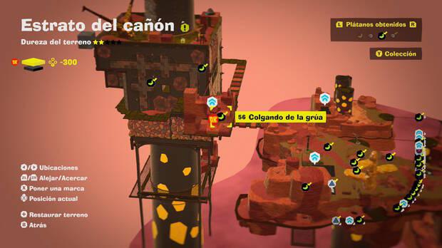Donkey Kong Bananza - Localización en el mapa del plátano 56 en Estrato del cañón