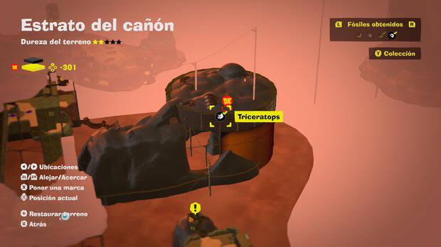 Donkey Kong Bananza - Localización en el mapa del fósil triceratops en Estrato del cañón
