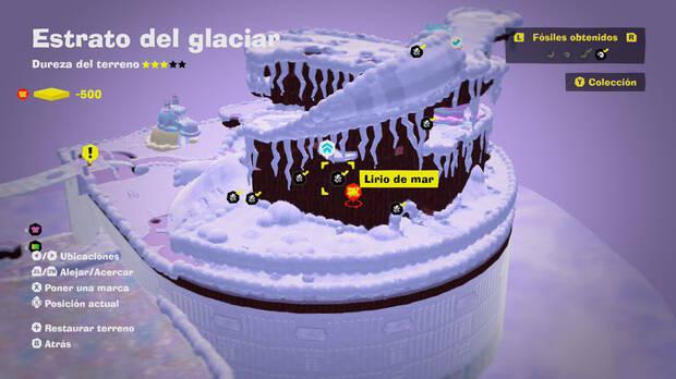 Donkey Kong Bananza - Localización en el mapa del fósil Lirio de mar 07 en Estrato del glaciar