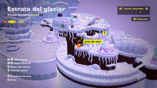 Donkey Kong Bananza - Localización en el mapa del fósil Lirio de mar 01 en Estrato del glaciar