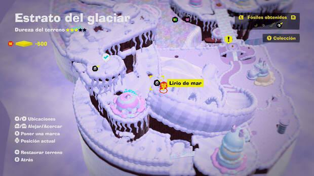 Donkey Kong Bananza - Localización en el mapa del fósil Lirio de mar 02 en Estrato del glaciar