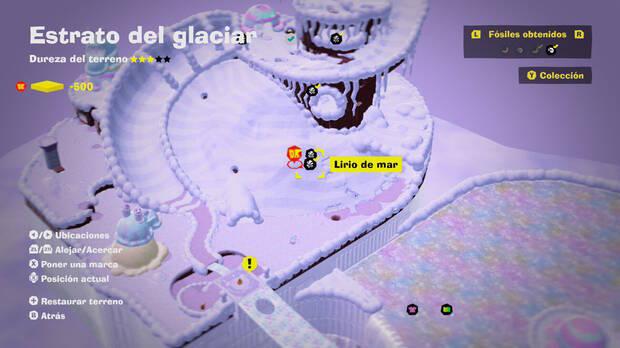 Donkey Kong Bananza - Localización en el mapa del fósil Lirio de mar 04 y 05 en Estrato del glaciar