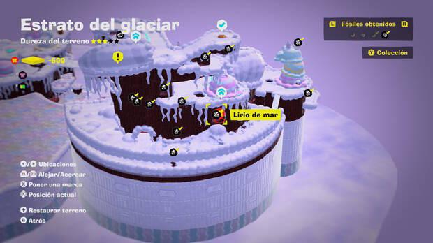 Donkey Kong Bananza - Localización en el mapa del fósil Lirio de mar 12 en Estrato del glaciar