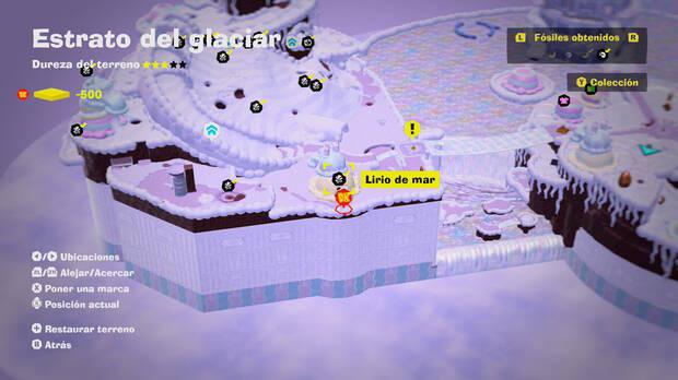 Donkey Kong Bananza - Localización en el mapa del fósil Lirio de mar 14 en Estrato del glaciar