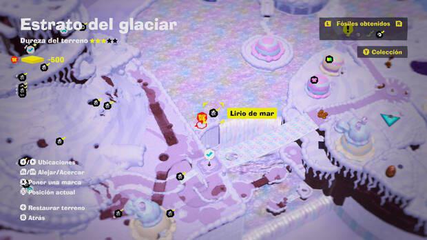 Donkey Kong Bananza - Localización en el mapa del fósil Lirio de mar 16 en Estrato del glaciar