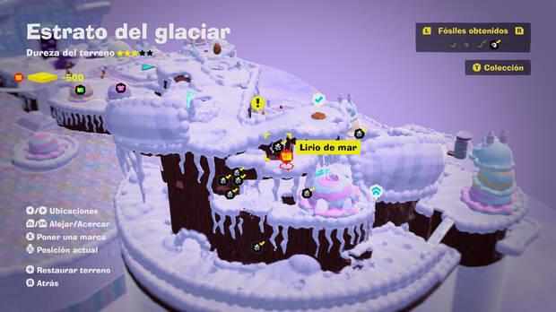 Donkey Kong Bananza - Localización en el mapa del fósil Lirio de mar 08 en Estrato del glaciar