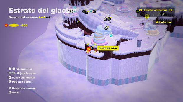 Donkey Kong Bananza - Localización en el mapa del fósil Lirio de mar 09 en Estrato del glaciar