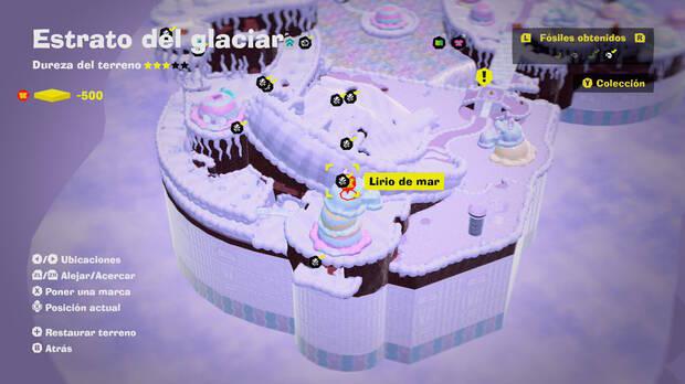 Donkey Kong Bananza - Localización en el mapa del fósil Lirio de mar 10 en Estrato del glaciar