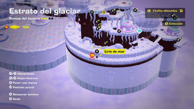 Donkey Kong Bananza - Localización en el mapa del fósil Lirio de mar 11 en Estrato del glaciar