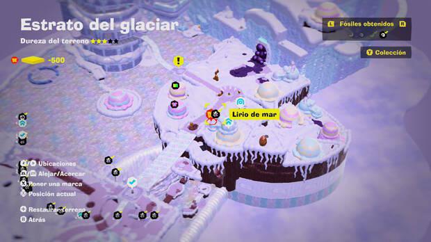 Donkey Kong Bananza - Localización en el mapa del fósil Lirio de mar 18 en Estrato del glaciar