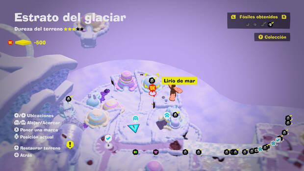 Donkey Kong Bananza - Localización en el mapa del fósil Lirio de mar 20 en Estrato del glaciar