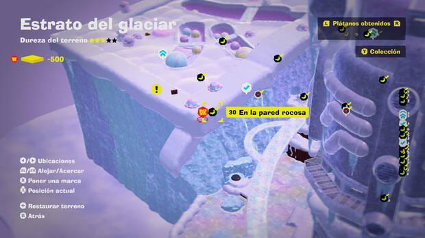 Donkey Kong Bananza - Localización en el mapa del plátano 30 en Estrato del glaciar