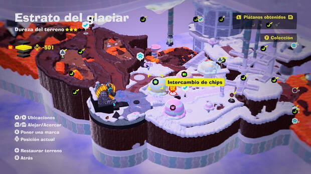 Donkey Kong Bananza - Localización en el mapa del plátano 39 en Estrato del glaciar
