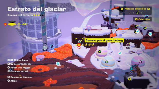 Donkey Kong Bananza - Localización en el mapa del plátano 45 en Estrato del glaciar
