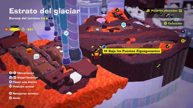 Donkey Kong Bananza - Localización en el mapa del plátano 58 en Estrato del glaciar