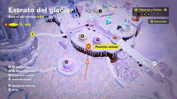 Donkey Kong Bananza - Localización en el mapa del plátano 57 en Estrato del glaciar