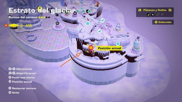 Donkey Kong Bananza - Localización en el mapa del plátano 59 en Estrato del glaciar