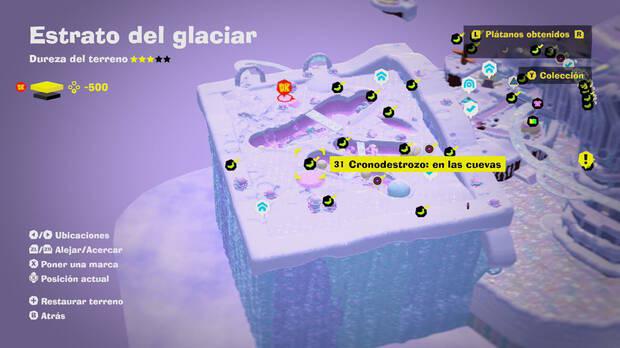 Donkey Kong Bananza - Localización en el mapa del plátano 31 en Estrato del glaciar